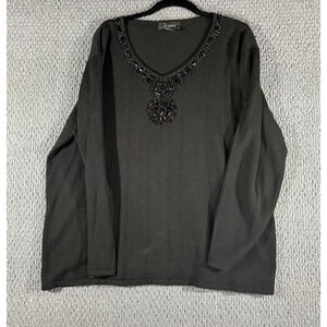 Jenny Plus Size Black Beaded Neck Sweater Blouse Ideal Layering Women 2X